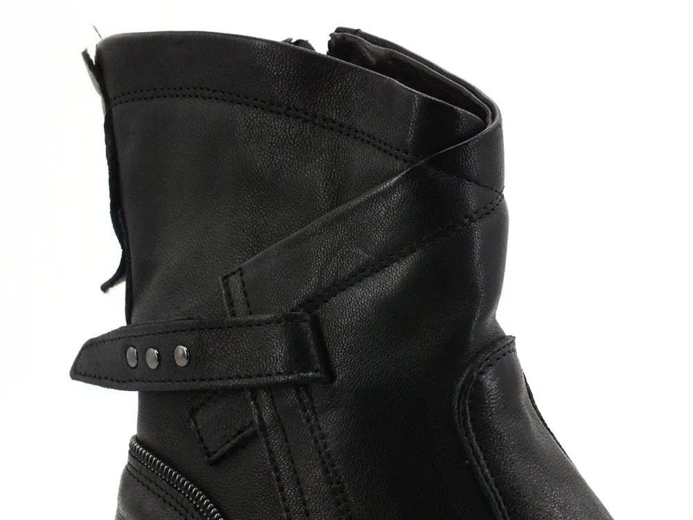 JIUDIT Stivaletto Biker Pelle Zip Nero 14424