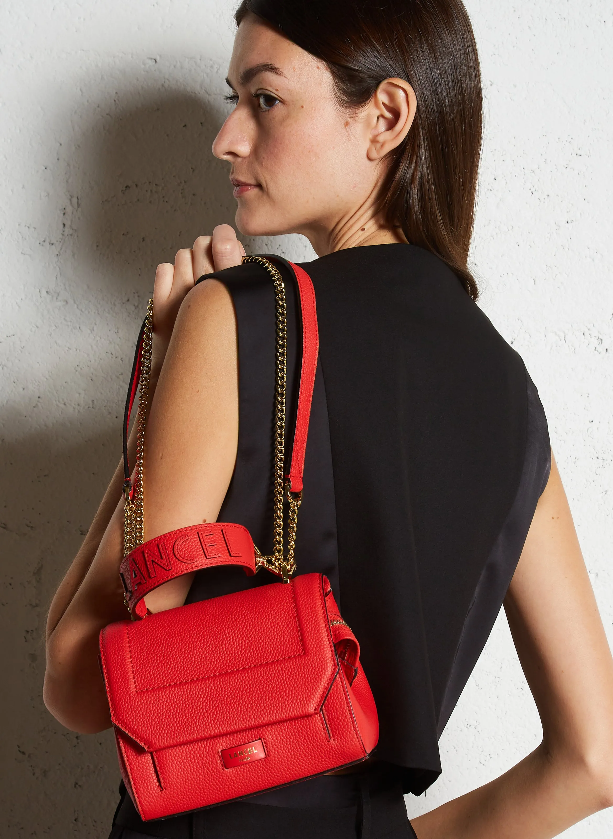  LANCEL   NINON S - Borsa con patella piccola in pelle martellata | Rosso