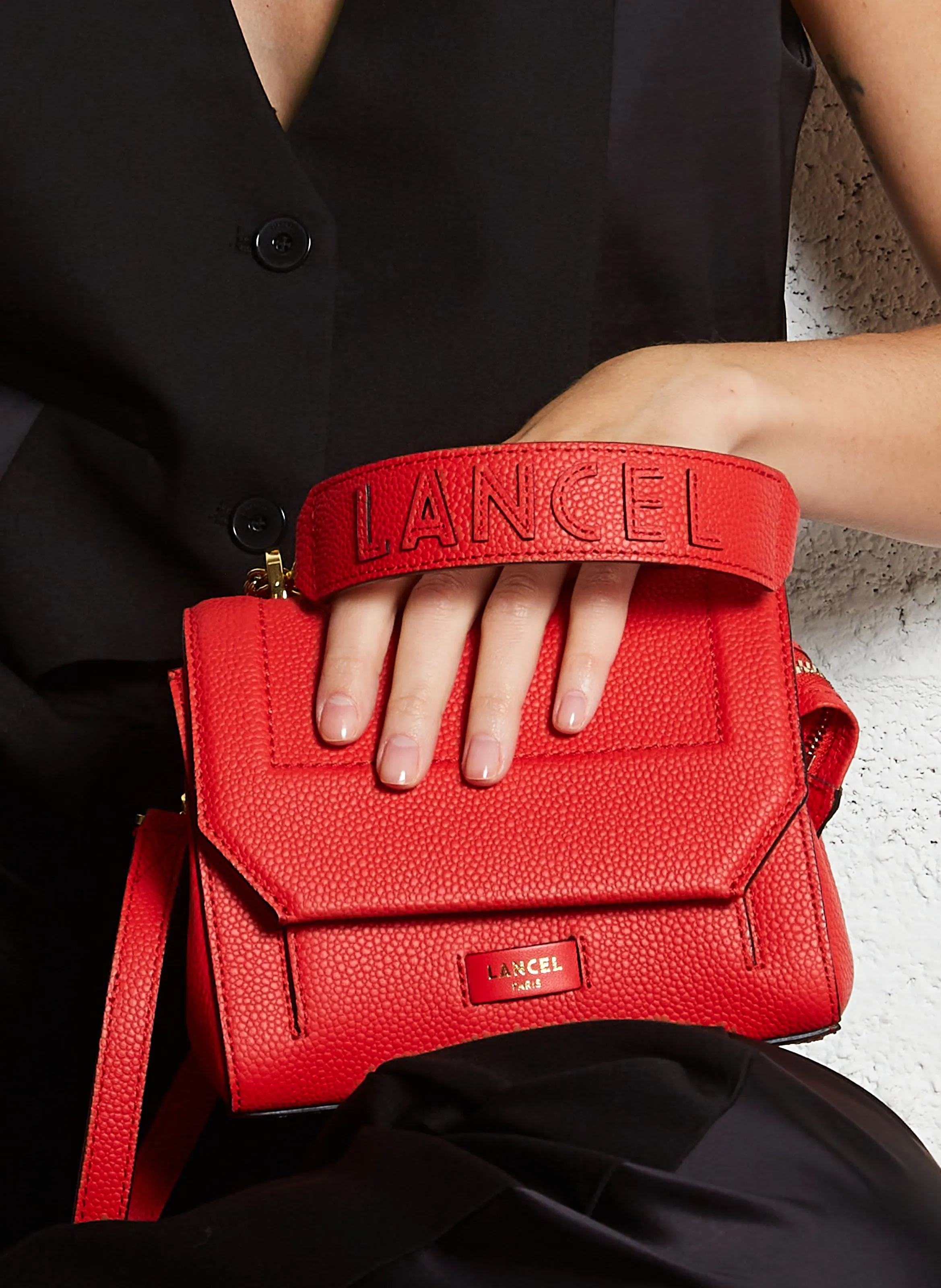  LANCEL   NINON S - Borsa con patella piccola in pelle martellata | Rosso