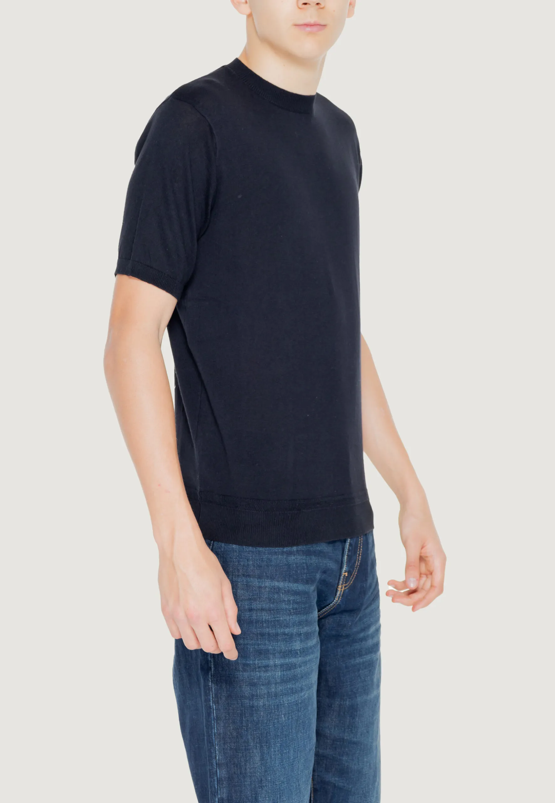 Maglia in filo manica corta Hamaki-ho  Nero
