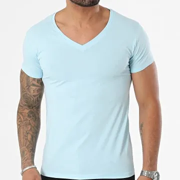 Maglietta con scollo a V Azzurro