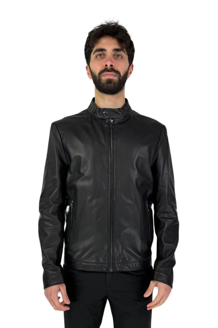 Milestone biker in pelle con colletto alla coreana Dave 20950
