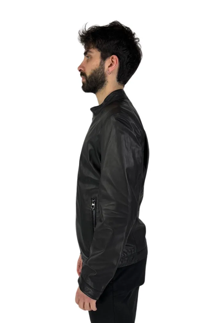 Milestone biker in pelle con colletto alla coreana Dave 20950