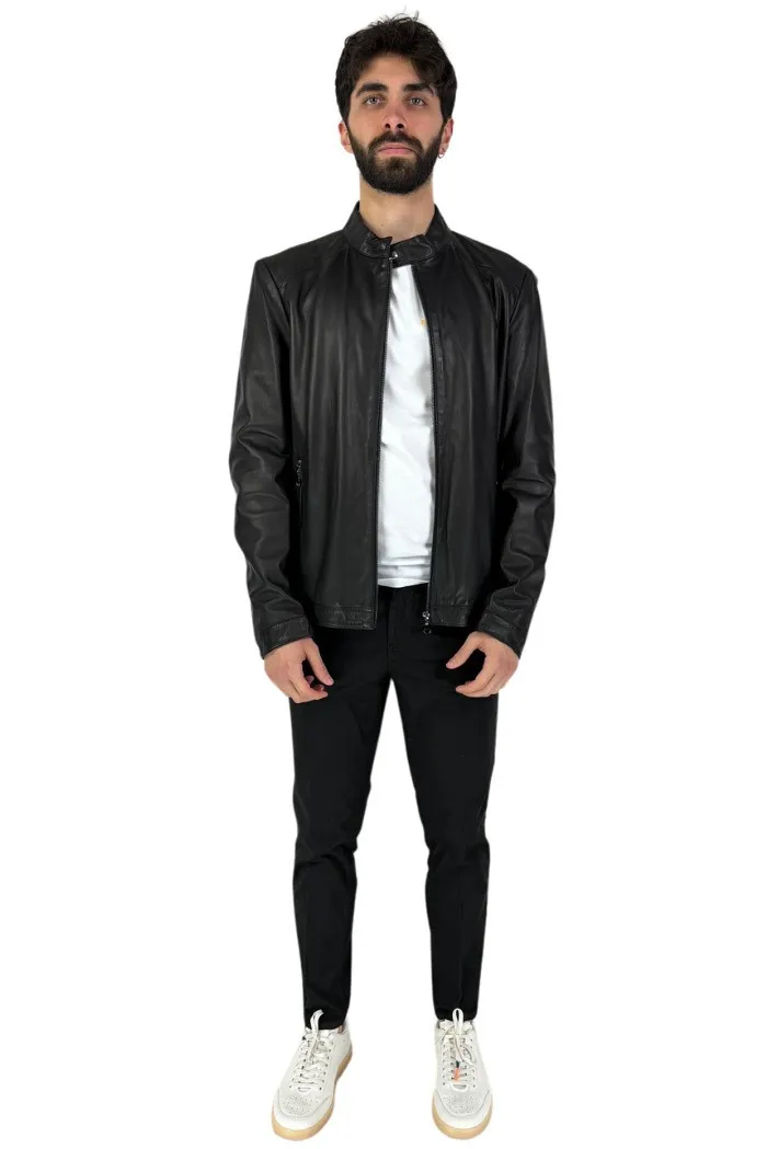 Milestone biker in pelle con colletto alla coreana Dave 20950