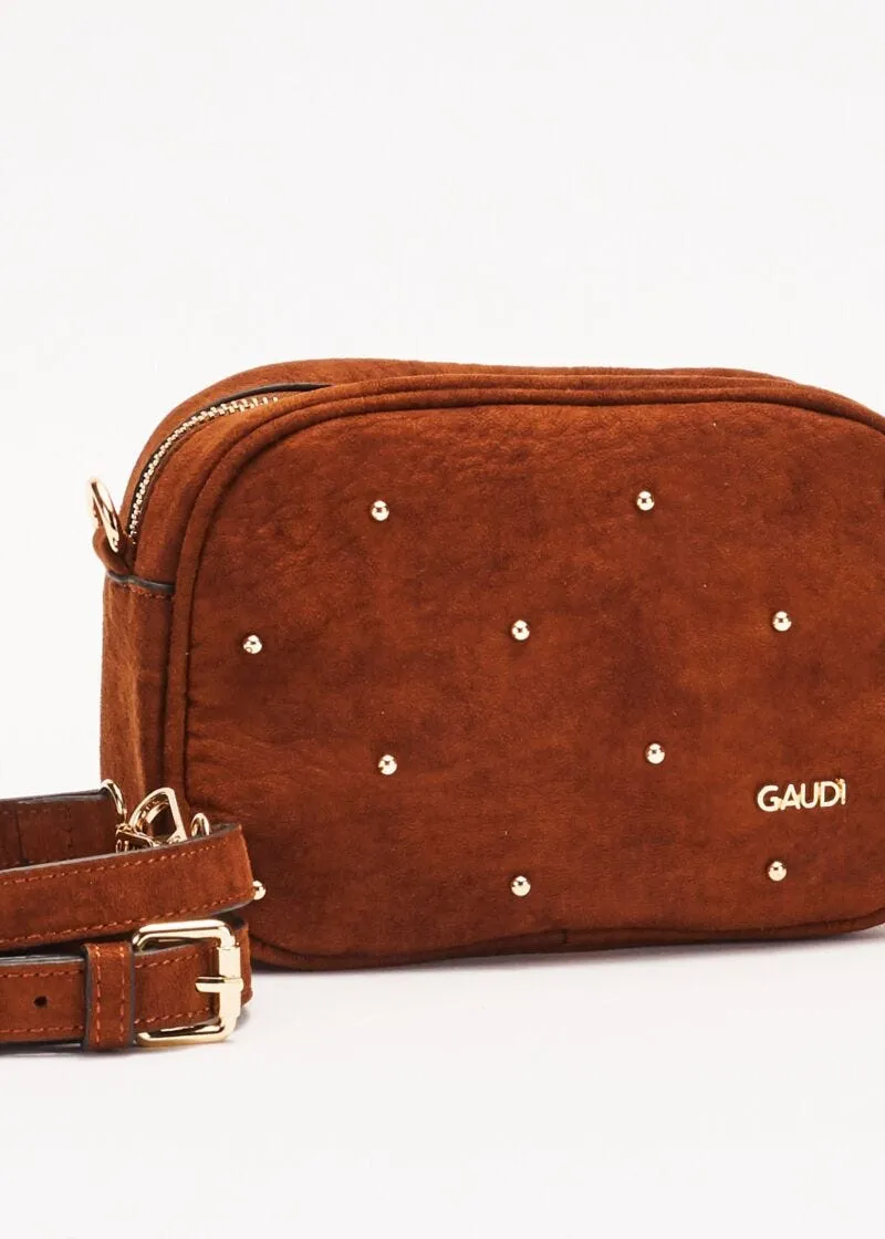 Mini bag effetto suede con borchie