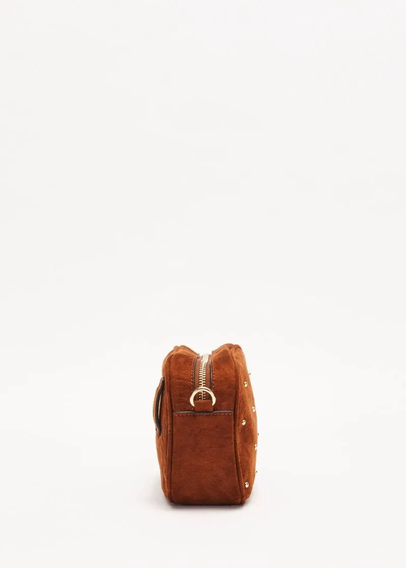 Mini bag effetto suede con borchie