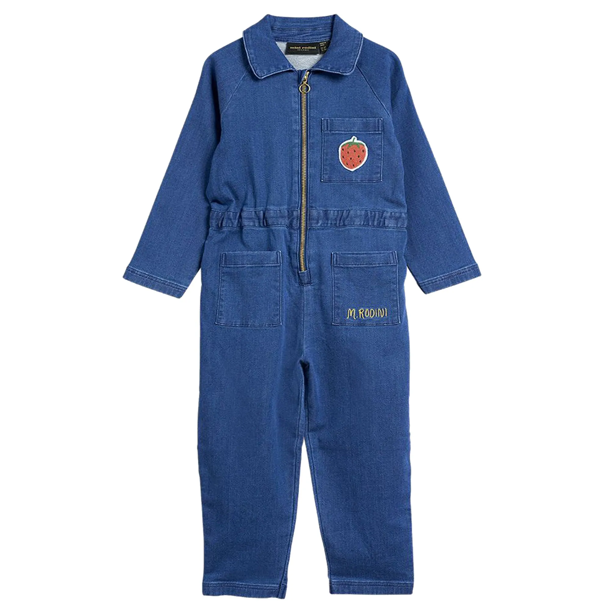Mini Rodini tuta intera bambina in denim di cotone organico