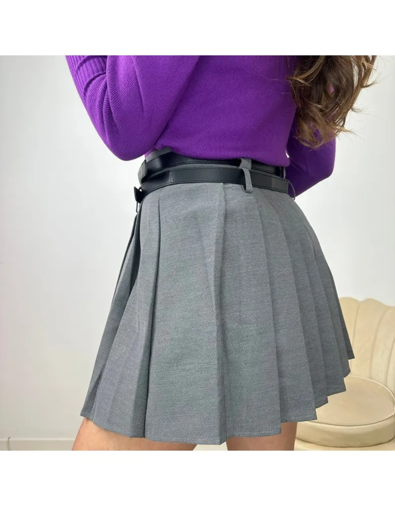 MINIGONNA DOPPIA CINTURA GRIGIO