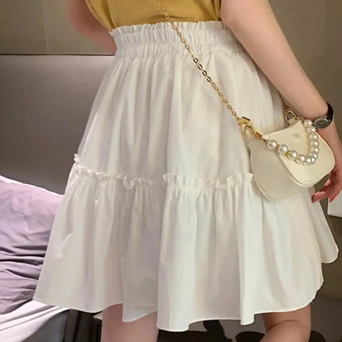 Minigonne Kawaii Donna Cute Fungus Patchwork Fairycore Gonna corta a pieghe a vita alta Moda stile preppy