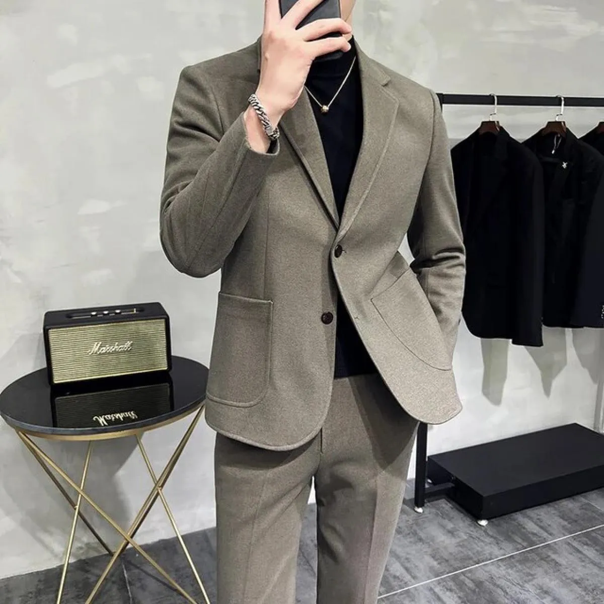 Moda nuovi uomini per il tempo libero Boutique pantaloni da abito slim in lana ispessita gilet 3 pezzi set / giacca casual da uo