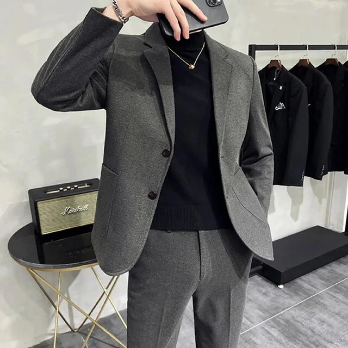 Moda nuovi uomini per il tempo libero Boutique pantaloni da abito slim in lana ispessita gilet 3 pezzi set / giacca casual da uo