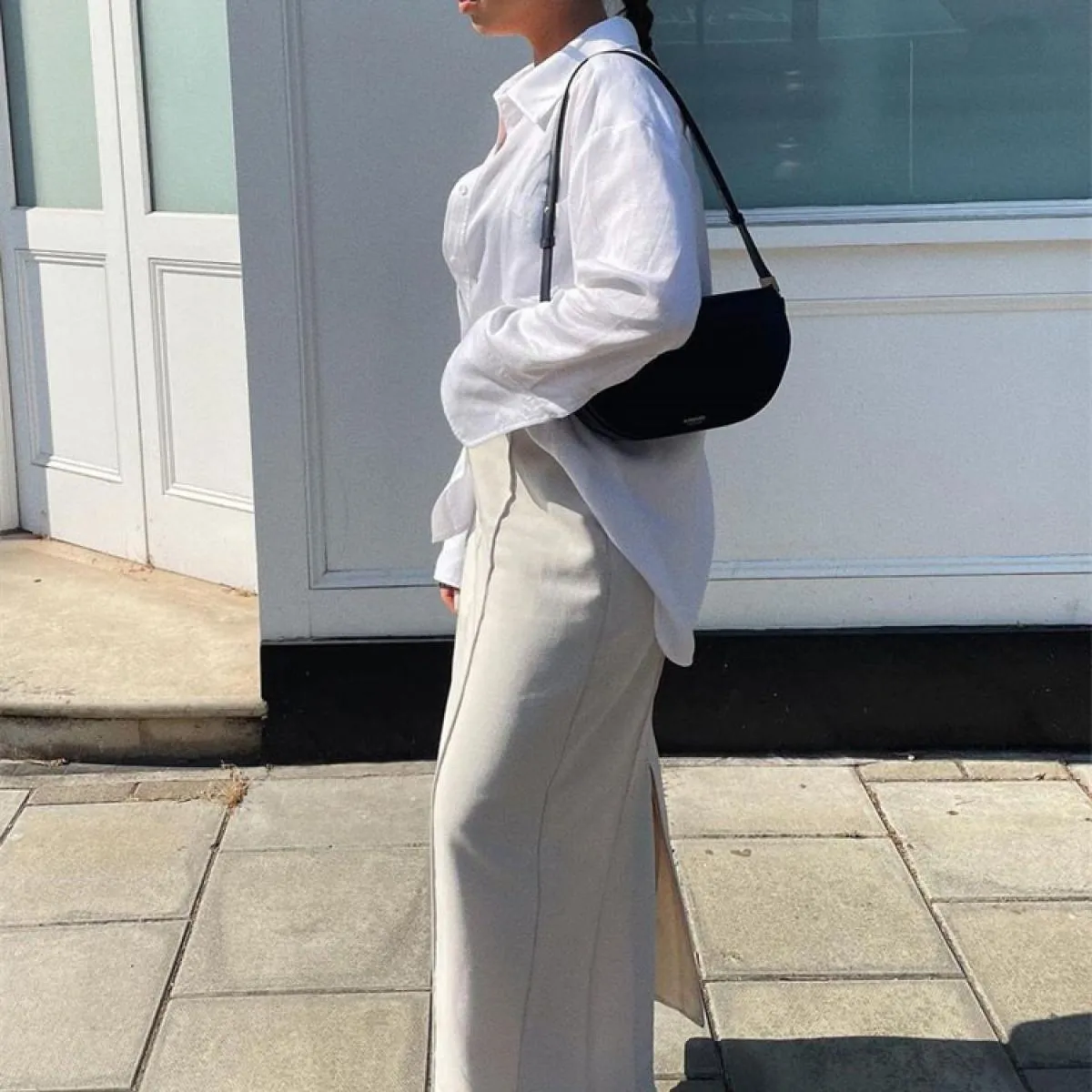 Moda Slim Maxi Gonna Donna Pieghe Split Estate 2023 Casual Gonna a vita alta Abiti Solid Moda donna Lunga