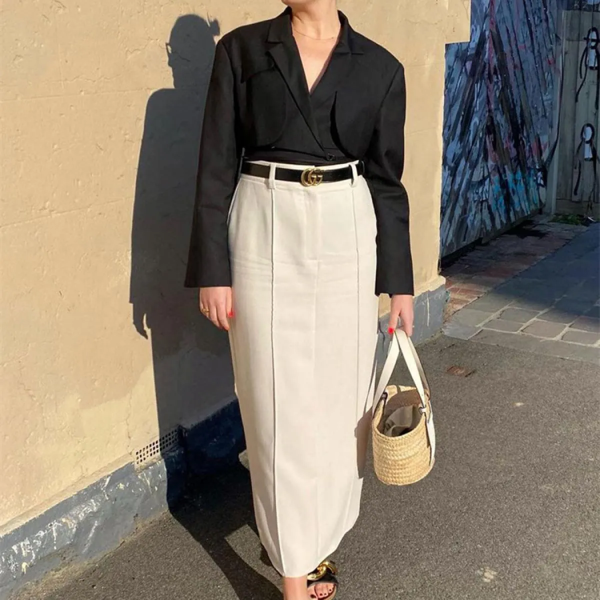 Moda Slim Maxi Gonna Donna Pieghe Split Estate 2023 Casual Gonna a vita alta Abiti Solid Moda donna Lunga