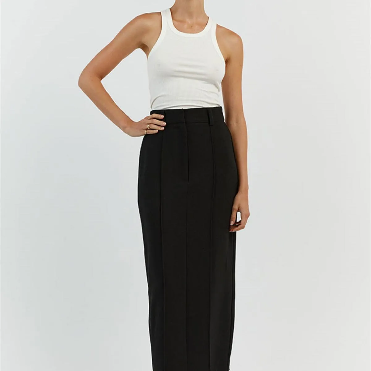 Moda Slim Maxi Gonna Donna Pieghe Split Estate 2023 Casual Gonna a vita alta Abiti Solid Moda donna Lunga