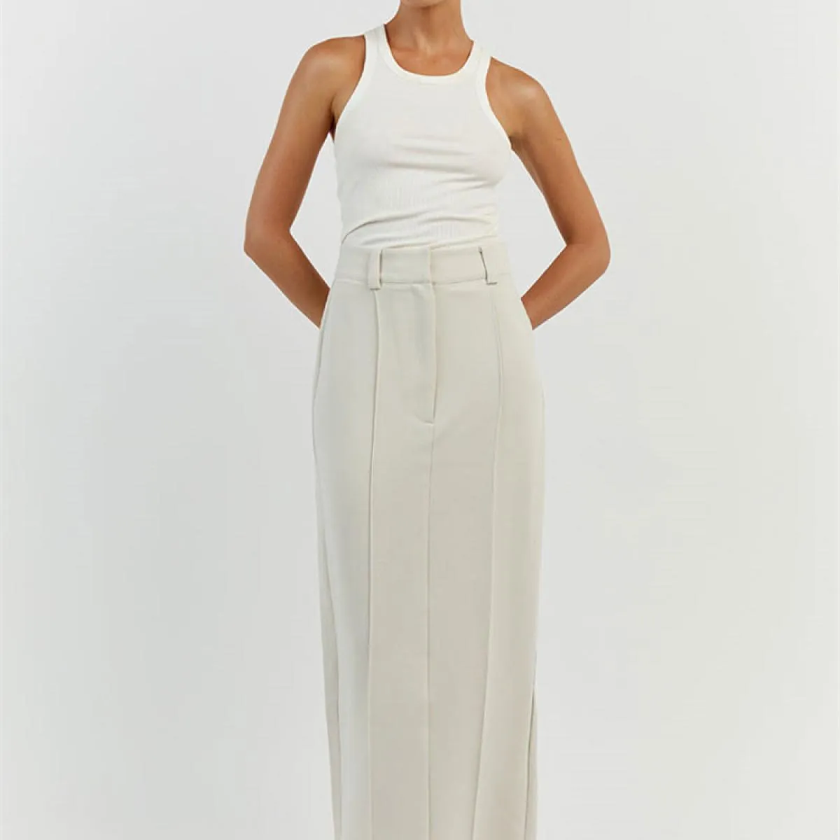 Moda Slim Maxi Gonna Donna Pieghe Split Estate 2023 Casual Gonna a vita alta Abiti Solid Moda donna Lunga
