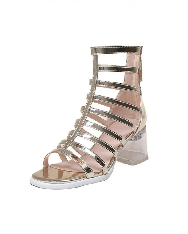 Nuovi sandali con tacco alto Sandali con cinturino sottile Sandali con tacco alto Moda con cerniera posteriore Stivali estivi Ta
