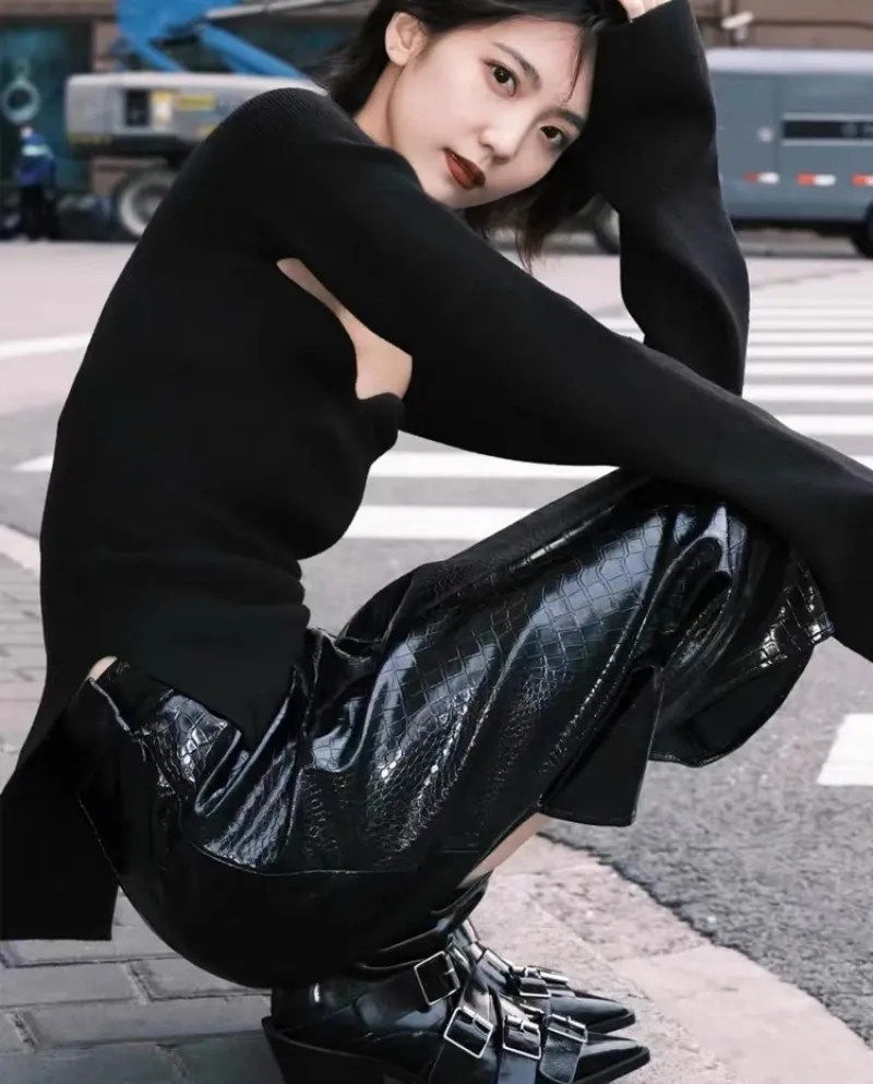 Nuovo stile autunno e inverno versatile stivali corti a punta con fibbia per cintura da donna con tacco spesso e cerniera poster