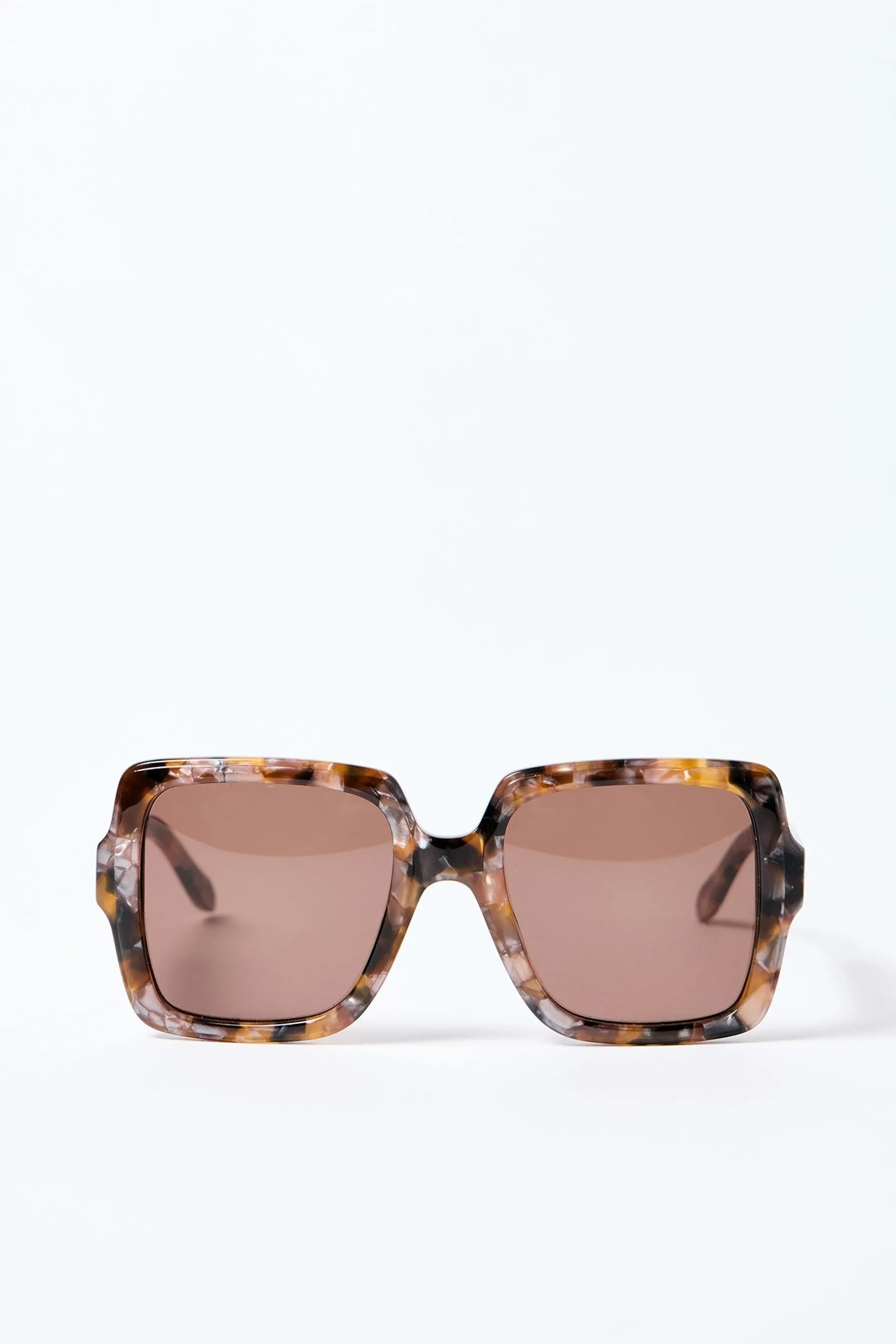 Oliver Bonas - Occhiali da sole di acetato squadrato con pelliccia sintetica tartarugata