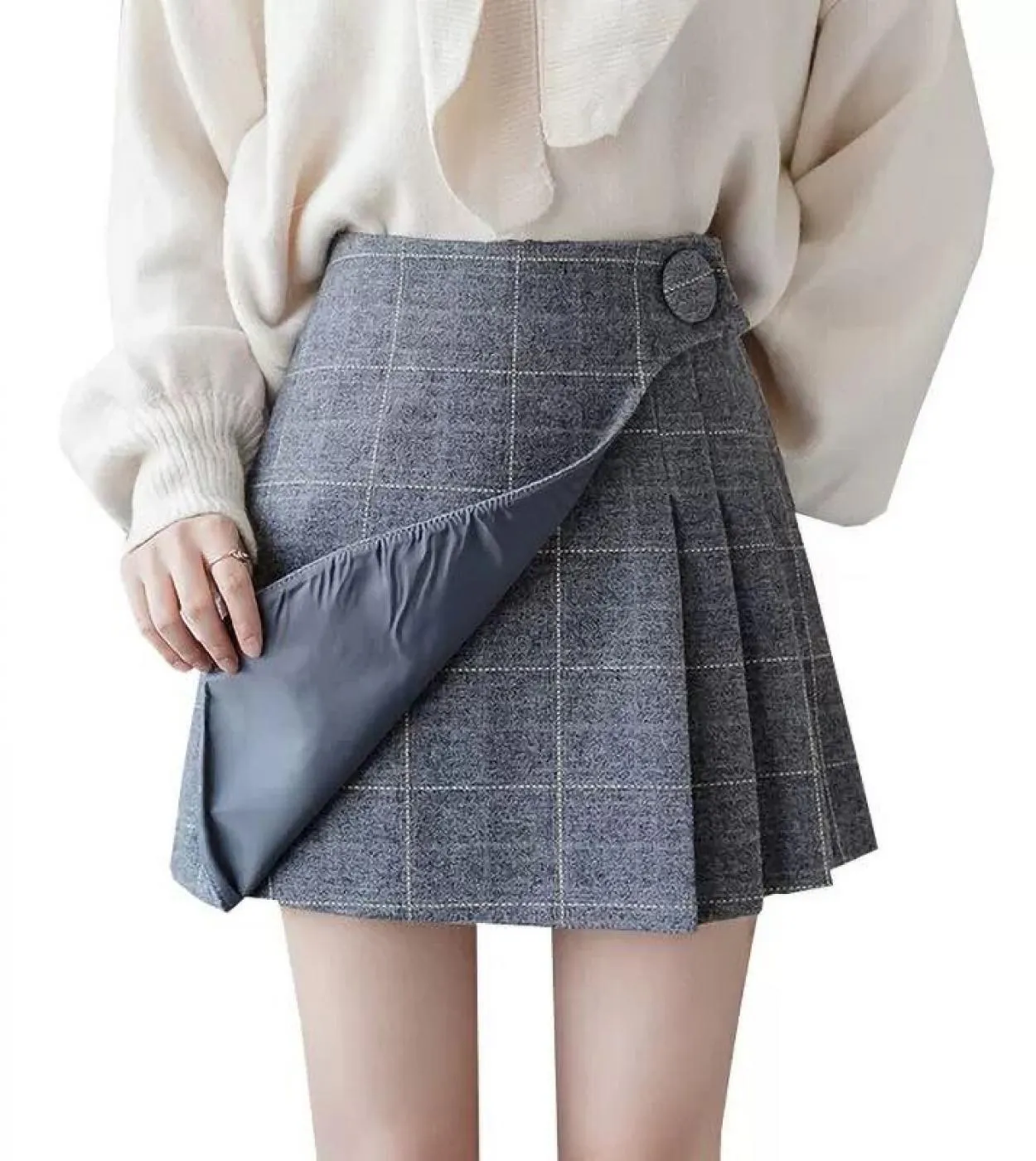 Pantaloncini con gonna a quadri Donna Primavera Inverno Gonna a pieghe in lana Moda Irregolare Una linea a vita alta Gonne a vit