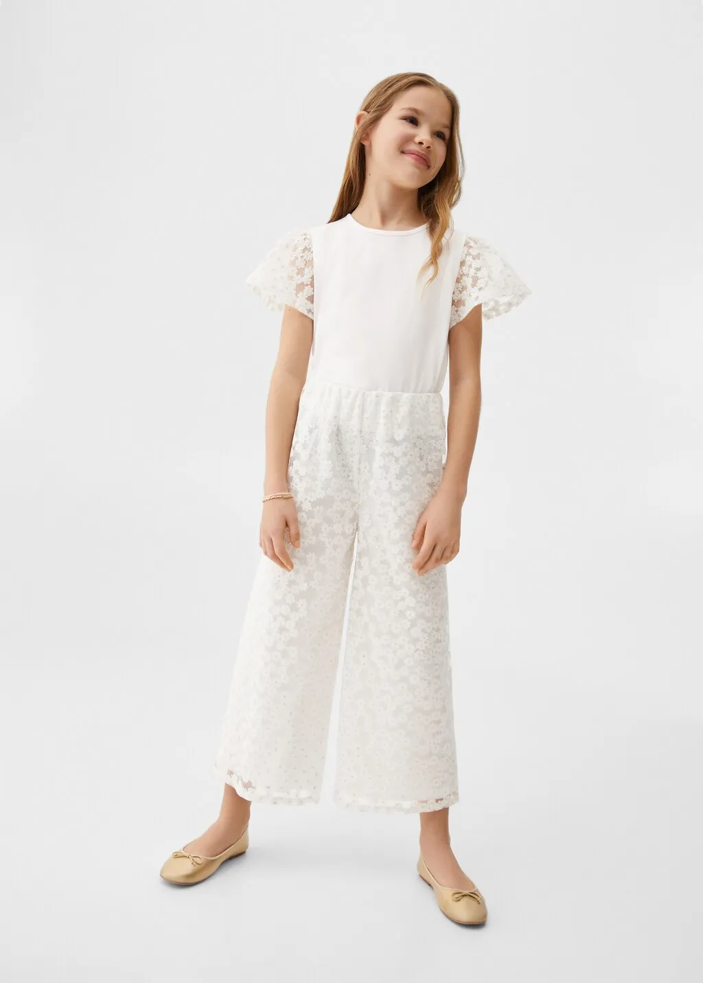 Pantaloni culotte fiori ricamati