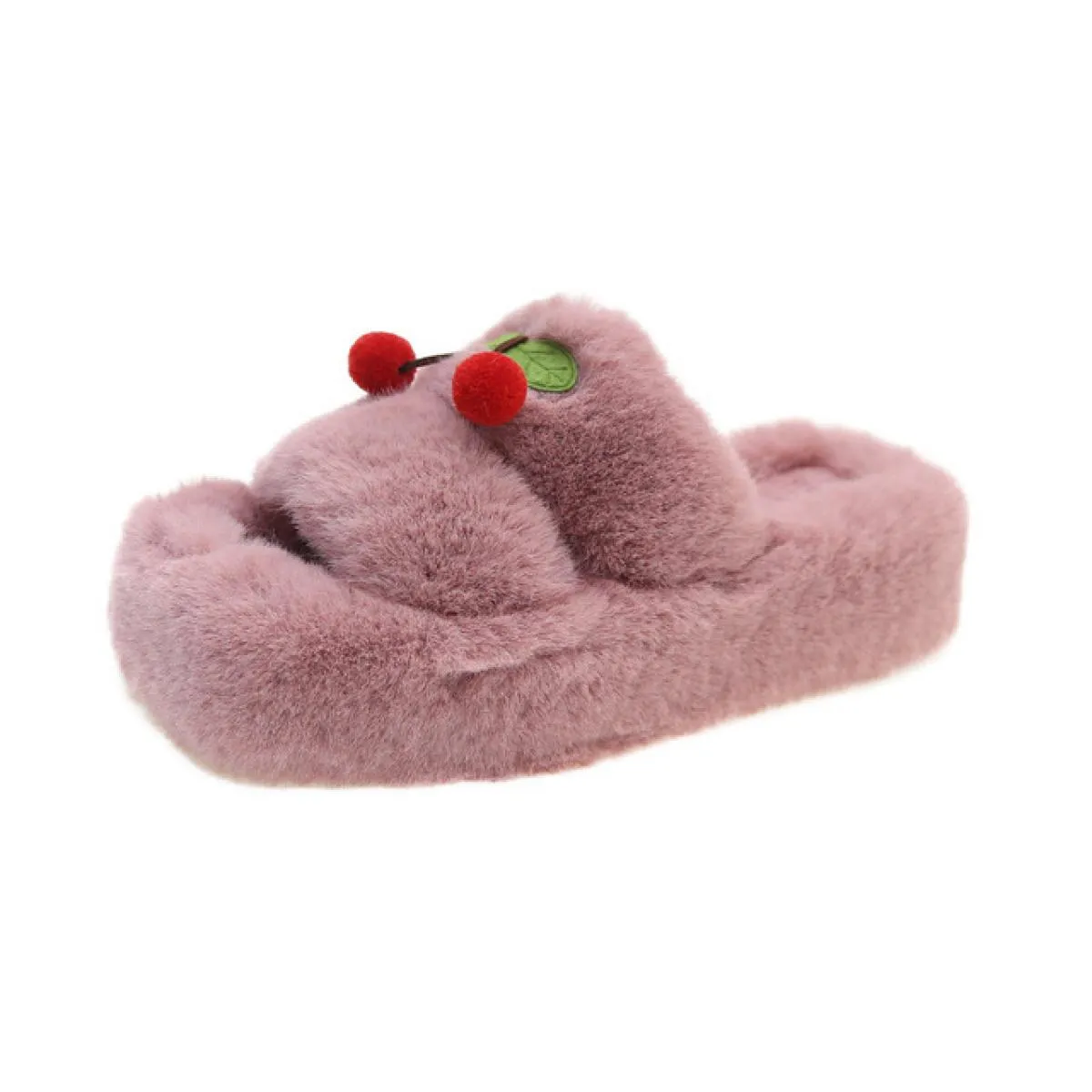 Pantofole in pelliccia di ciliegio Pantofole invernali da donna in tinta unita con pompon Ciabatte in pelliccia con punta aperta