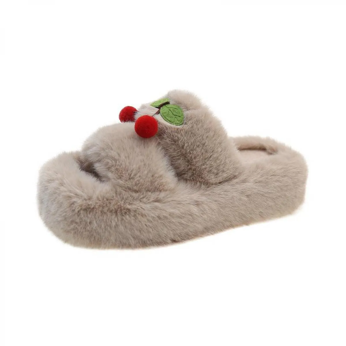 Pantofole in pelliccia di ciliegio Pantofole invernali da donna in tinta unita con pompon Ciabatte in pelliccia con punta aperta
