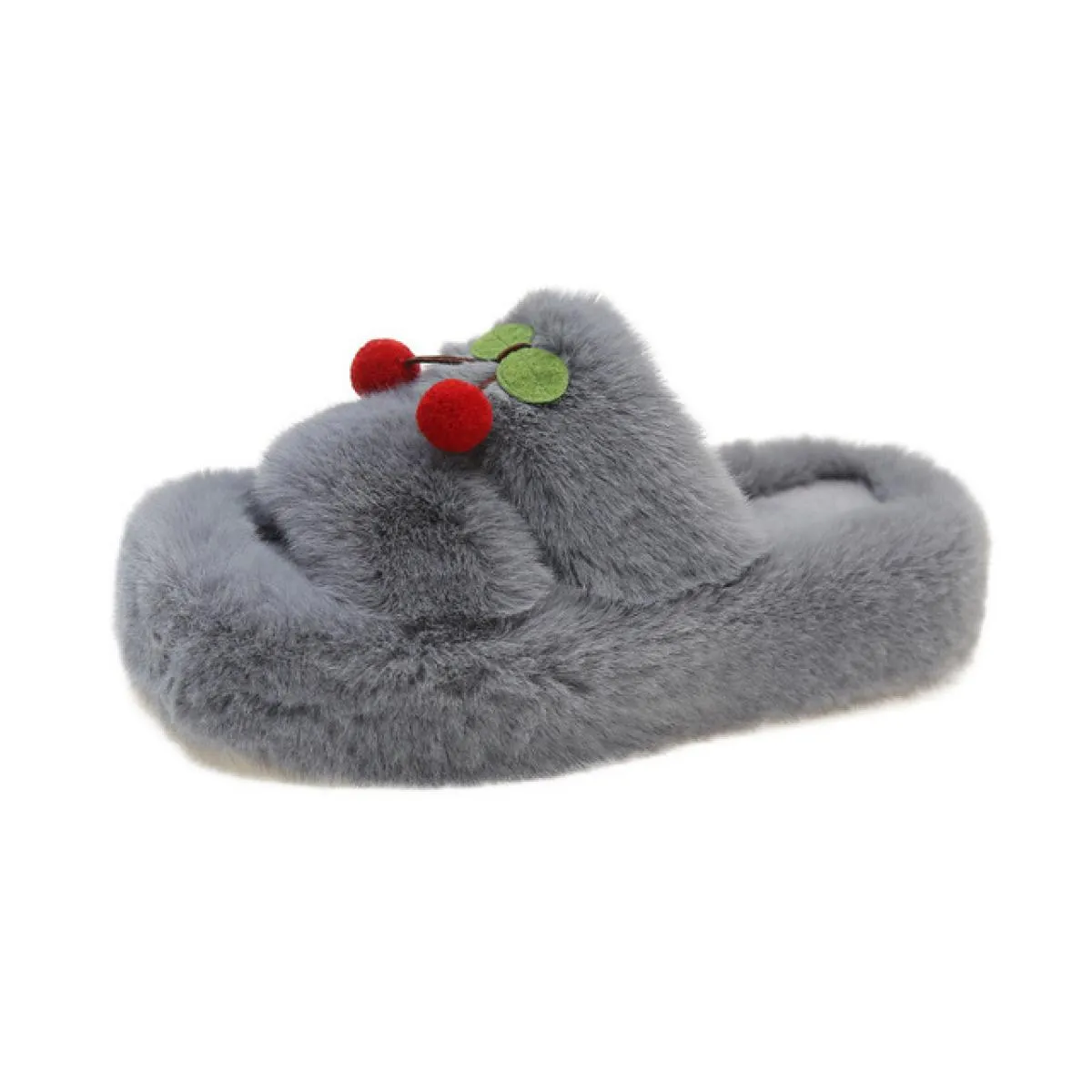 Pantofole in pelliccia di ciliegio Pantofole invernali da donna in tinta unita con pompon Ciabatte in pelliccia con punta aperta