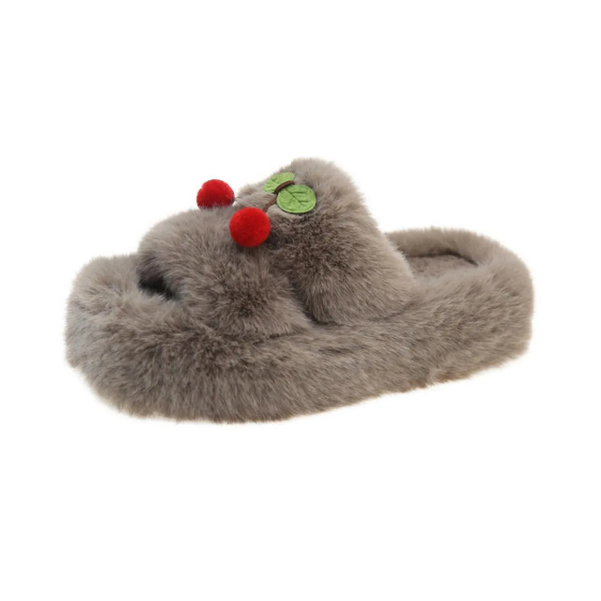 Pantofole in pelliccia di ciliegio Pantofole invernali da donna in tinta unita con pompon Ciabatte in pelliccia con punta aperta