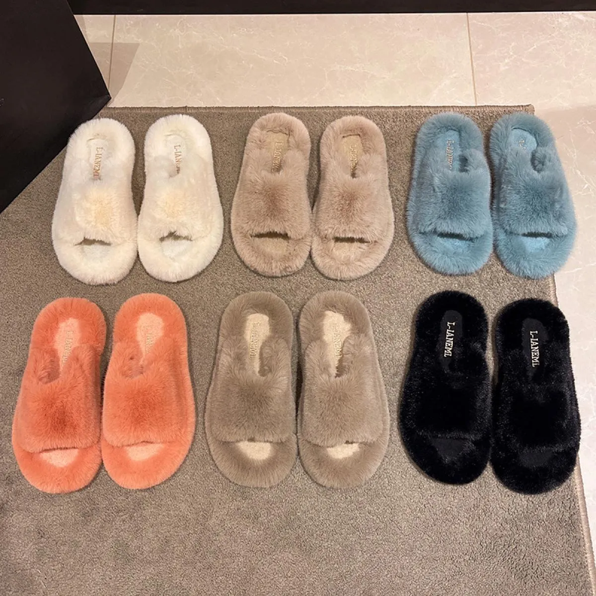 Pantofole invernali in soffice pelliccia di procione Scarpe da donna Infradito in pelliccia Ciabatte piatte in pelliccia pelosa