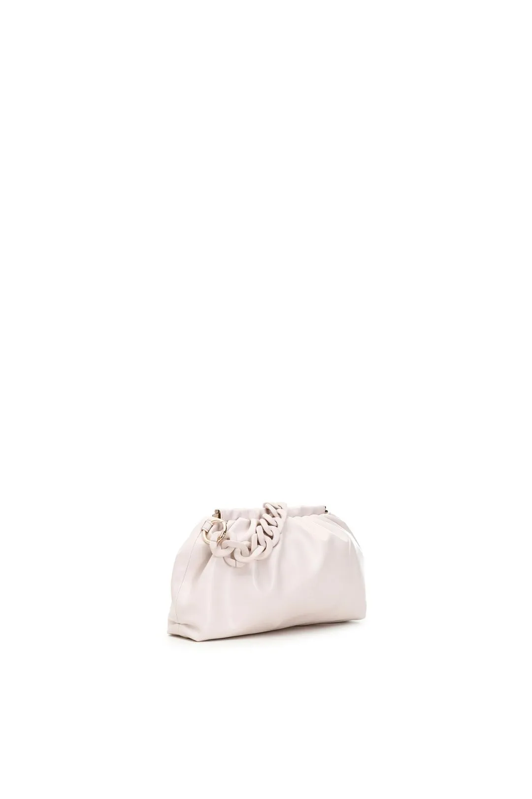 pochette con pieghe morbide e catena in tono