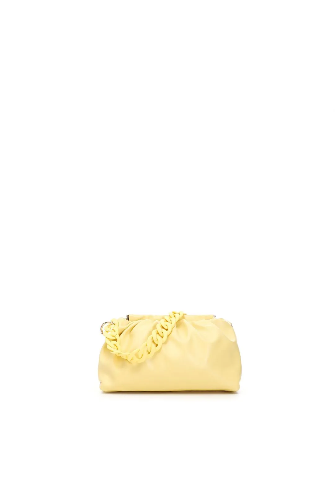 pochette con pieghe morbide e catena in tono