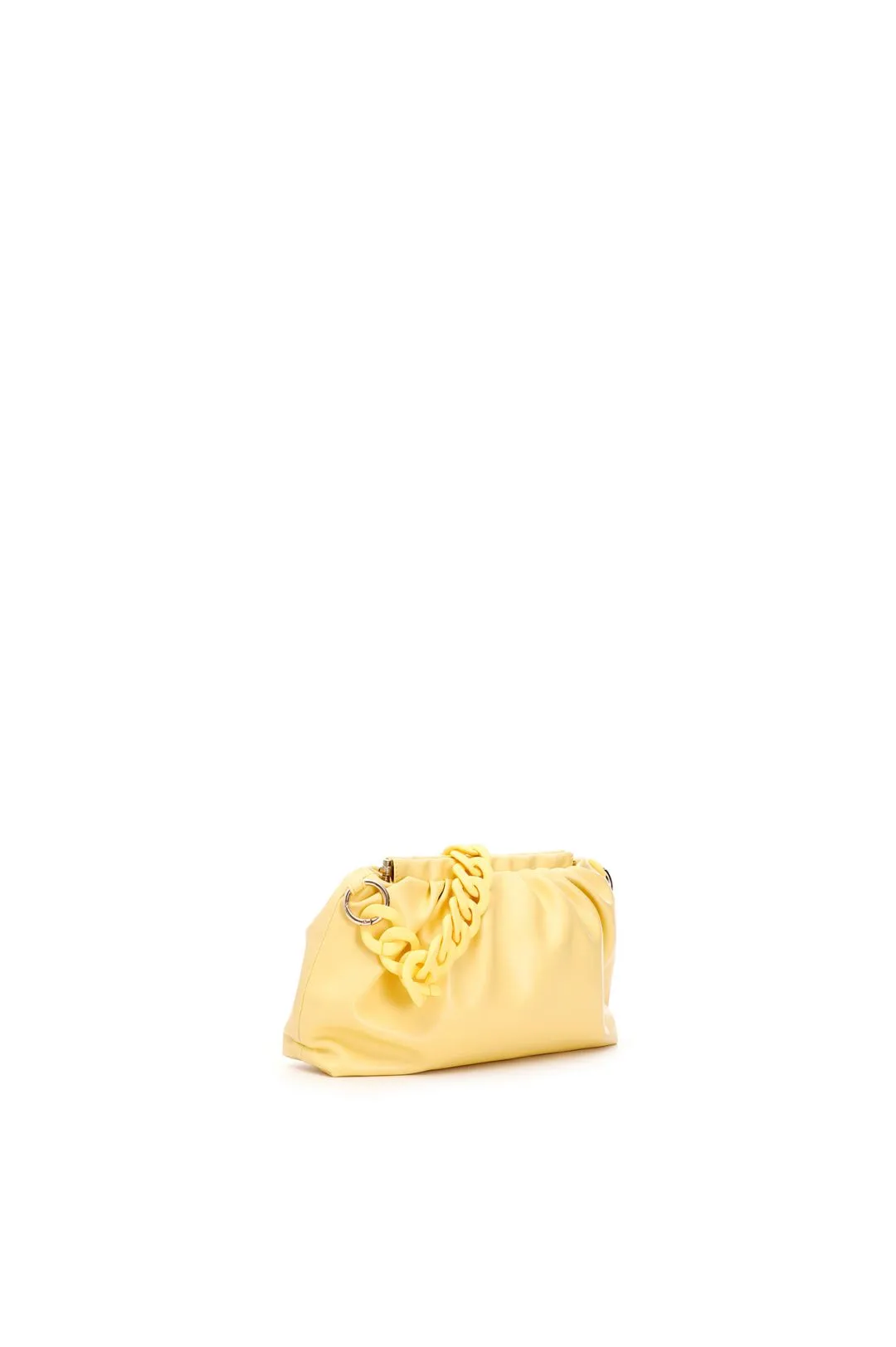 pochette con pieghe morbide e catena in tono