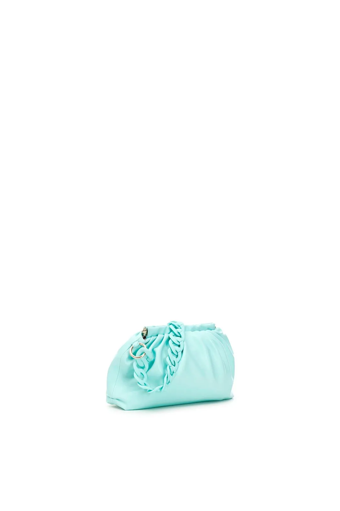 pochette con pieghe morbide e catena in tono