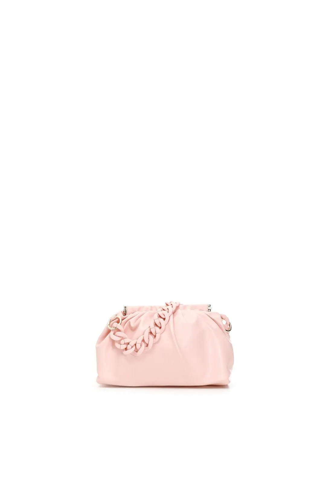 pochette con pieghe morbide e catena in tono