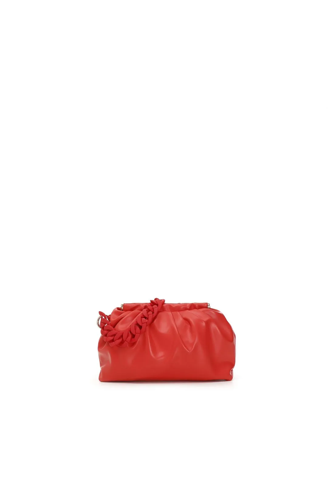 pochette con pieghe morbide e catena in tono