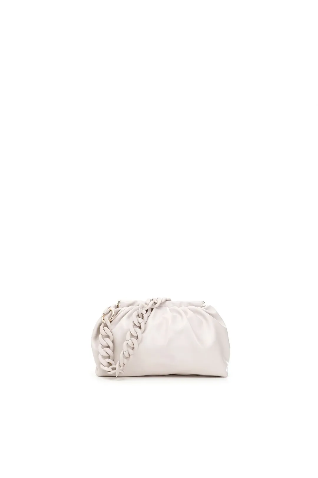 pochette con pieghe morbide e catena in tono