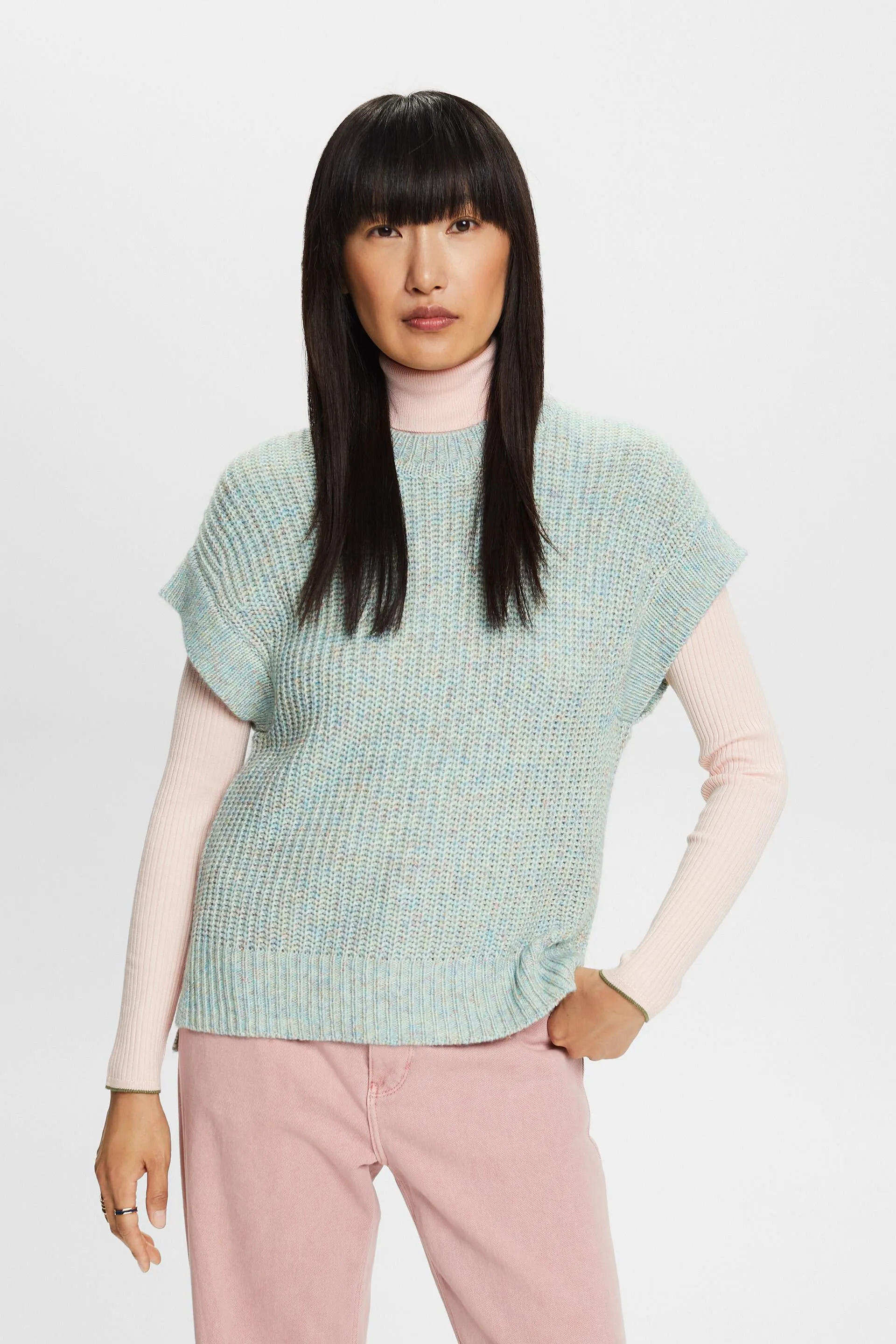 Pullover senza maniche in maglia a coste