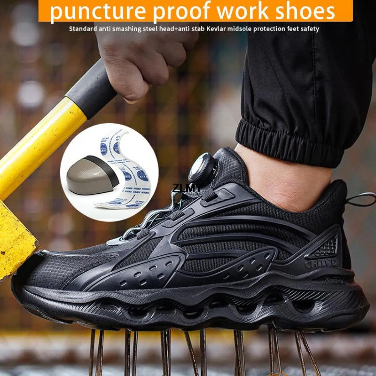 Pulsante ruotato Scarpe antinfortunistiche da uomo Sneaker con punta in acciaio Uomo Stivali antinfortunistici da lavoro facili