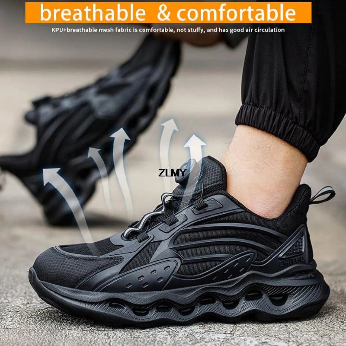 Pulsante ruotato Scarpe antinfortunistiche da uomo Sneaker con punta in acciaio Uomo Stivali antinfortunistici da lavoro facili