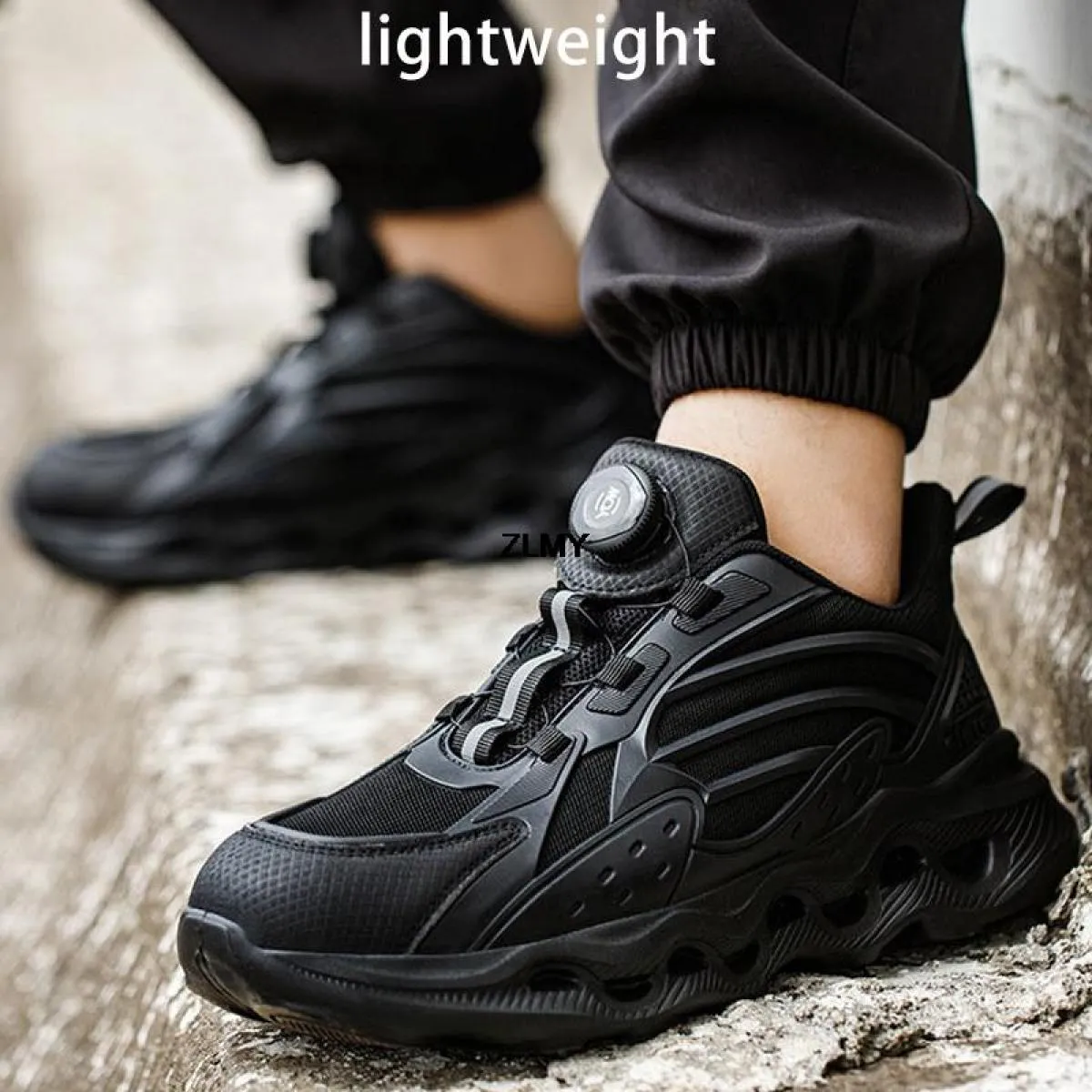 Pulsante ruotato Scarpe antinfortunistiche da uomo Sneaker con punta in acciaio Uomo Stivali antinfortunistici da lavoro facili