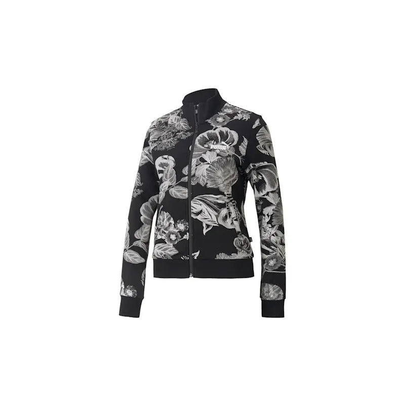 PUMA FELPA DONNA INVERNALE FROZEN FLOWER TRACK JACKET COLORE NERO FANTASIA FIORI COLORE BIANCO