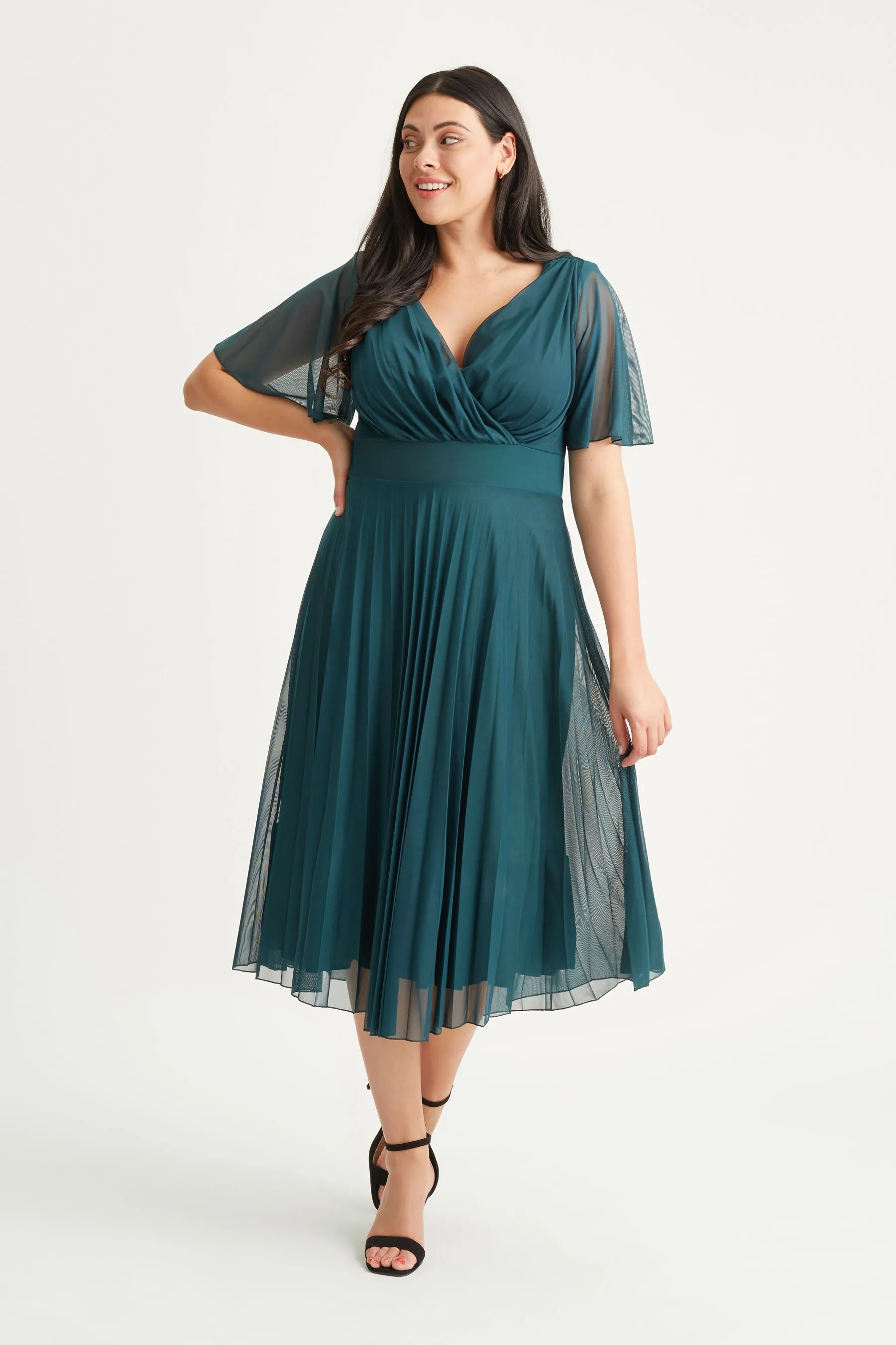 Scarlett & Jo Carole - Sunray - Abito midi con corpino a portafoglio e gonna A pieghe