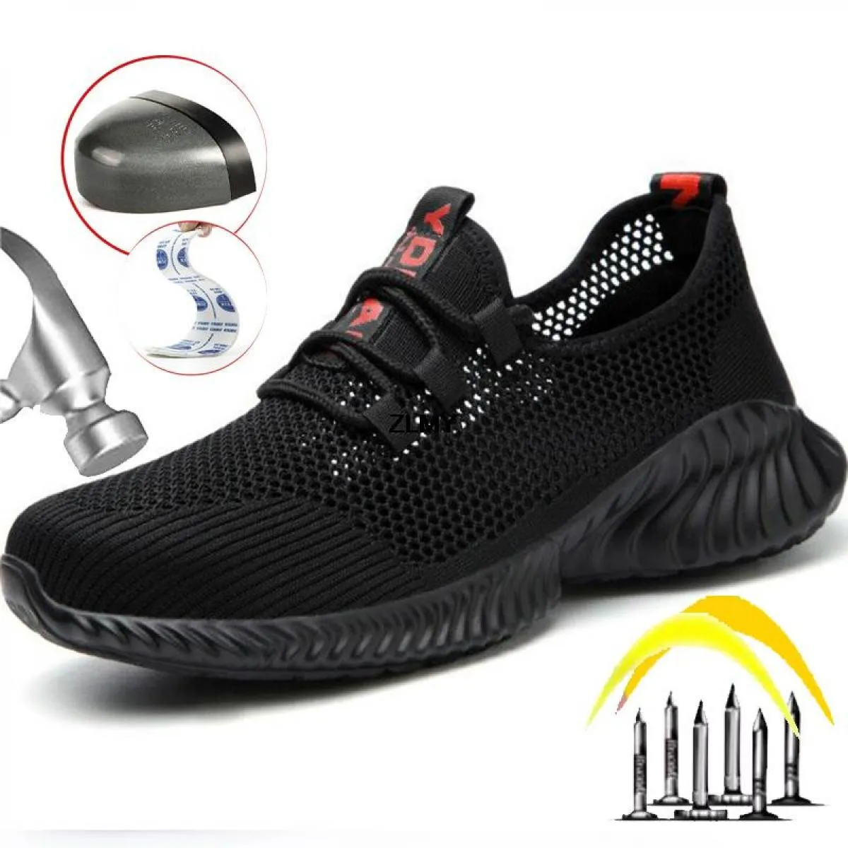 Scarpe antinfortunistiche da uomo in mesh traspirante con punta in acciaio Sneaker da lavoro leggere Stivali antinfortunistici a