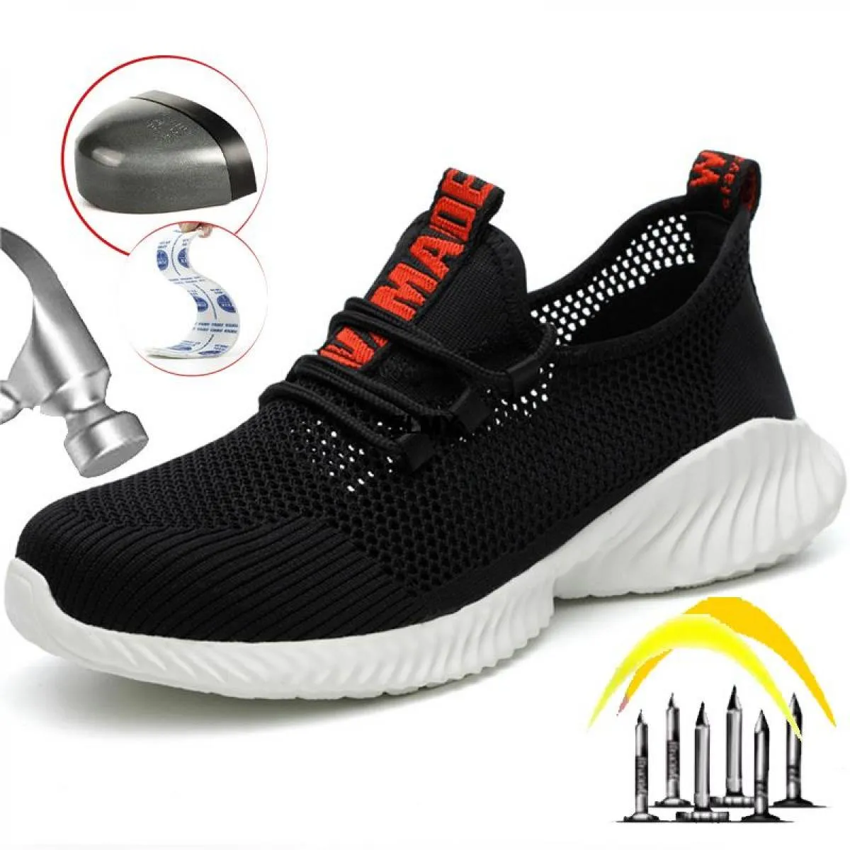 Scarpe antinfortunistiche da uomo in mesh traspirante con punta in acciaio Sneaker da lavoro leggere Stivali antinfortunistici a