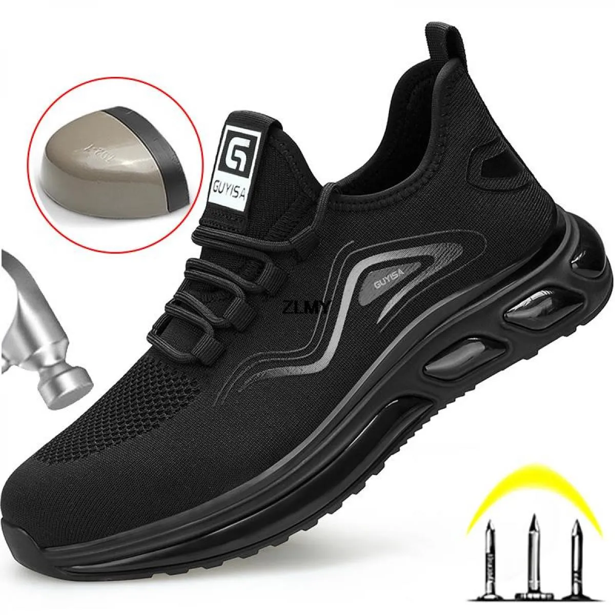 Scarpe antinfortunistiche da uomo Sneaker traspirante con puntale in acciaio Cuscino d'aria Stivali antinfortunistici da lavoro