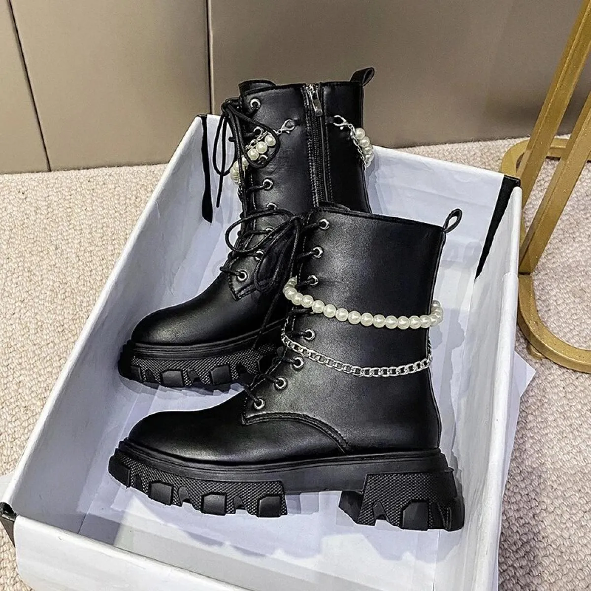 Scarpe da donna con catena di perline alla moda Stivali sportivi impermeabili autunnali 2022 Scarpe da ginnastica eleganti da do