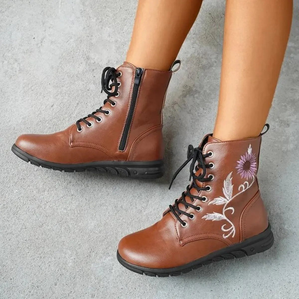 Scarpe Per Le Donne 2023 Nuovo Zip Ricama Punta Rotonda Zeppa Stivali Moderni Moda Classica Comoda Caviglia Delle Donne di Grand
