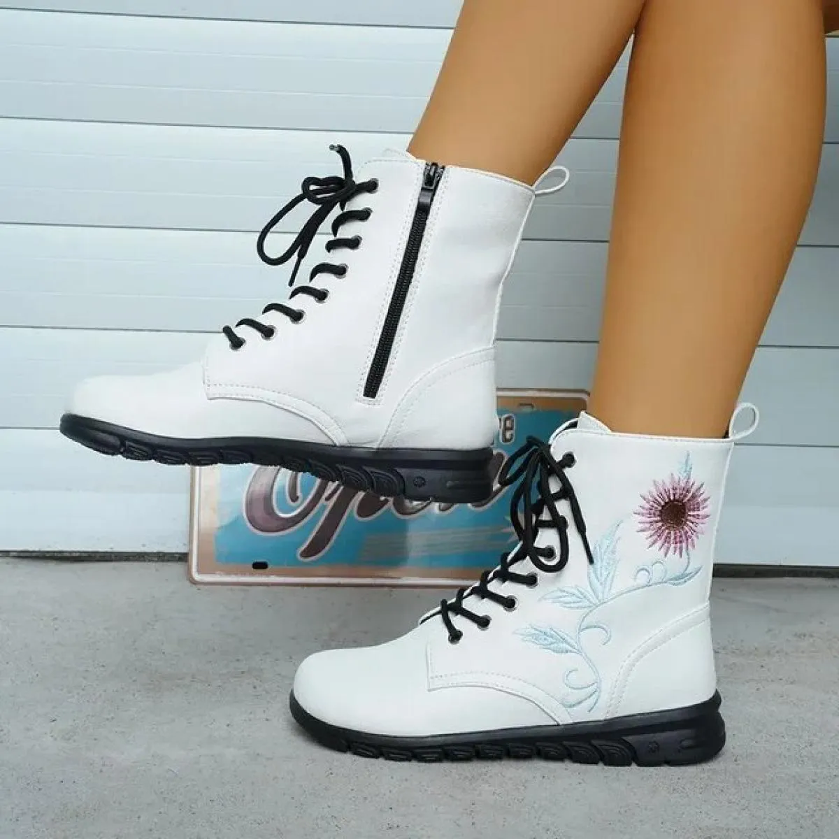 Scarpe Per Le Donne 2023 Nuovo Zip Ricama Punta Rotonda Zeppa Stivali Moderni Moda Classica Comoda Caviglia Delle Donne di Grand