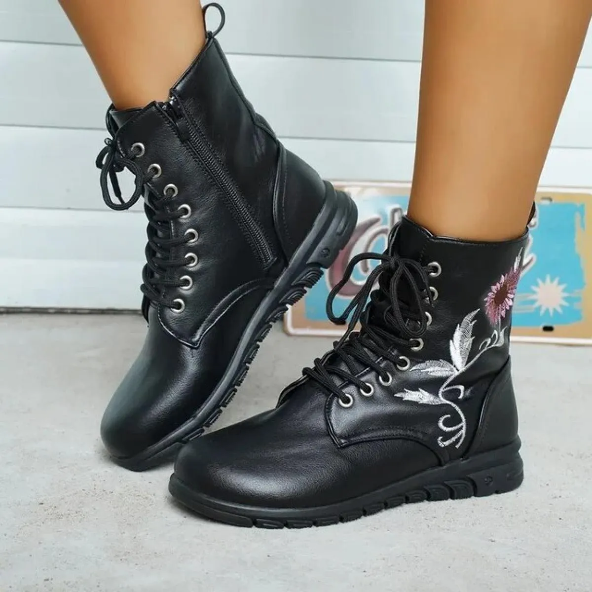 Scarpe Per Le Donne 2023 Nuovo Zip Ricama Punta Rotonda Zeppa Stivali Moderni Moda Classica Comoda Caviglia Delle Donne di Grand