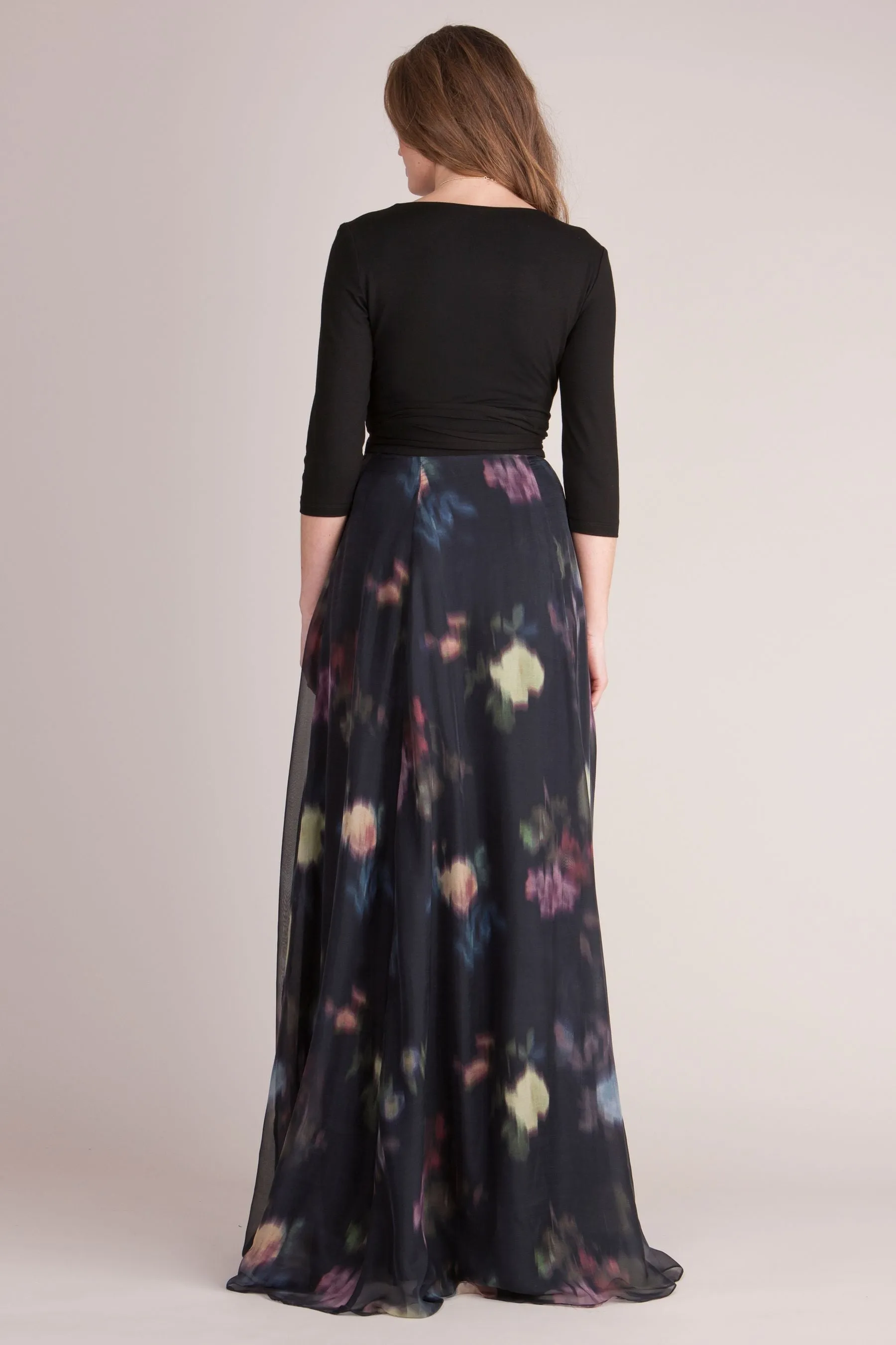 Seraphine Nero - Floreale - Abito maxi premaman e per allattamento a portafoglio